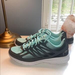 Fila Aqua and Gray Athletic Shoes Lightweight Breathable Design worn once